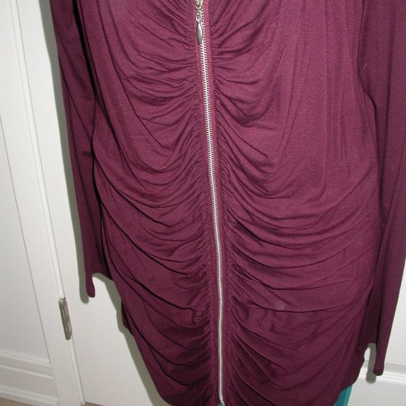 Burgundy  Rauched Deep V-Neck Tunic - Picture 8 of 10